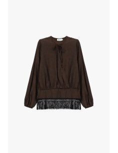 Blusa de manga comprida e bainha com franjas Please