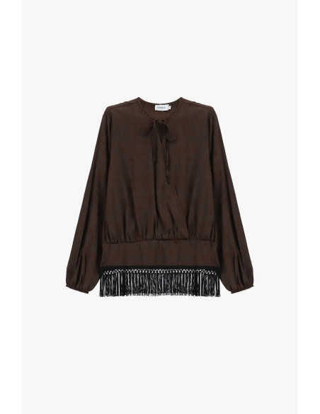 Blusa de manga comprida e bainha com franjas Please