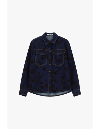 Camisa de ganga com padrão floral e bolsos Please