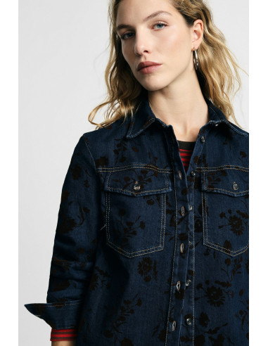 Camisa de ganga com padrão floral e bolsos Please