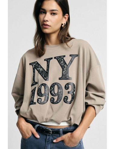 Sweatshirt curta com estampado frontal NY 1993 Please