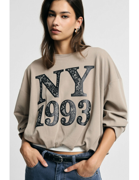 Sweatshirt curta com estampado frontal NY 1993 Please