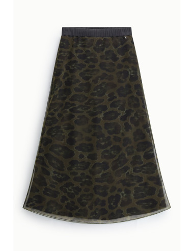Saia Comprida com Estampado Animal e Cintura Elástica Please