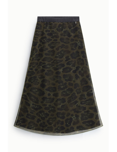 Saia Comprida com Estampado Animal e Cintura Elástica Please