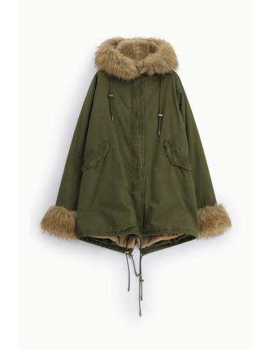 Parka com capuz e acabamentos em pelo sintético Please