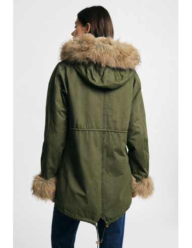 Parka com capuz e acabamentos em pelo sintético Please
