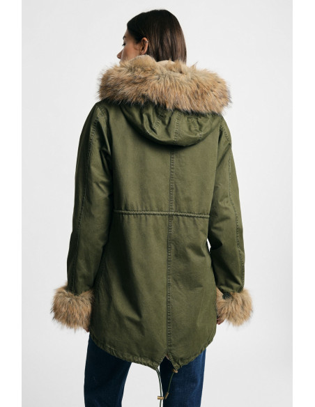 Parka com capuz e acabamentos em pelo sintético Please