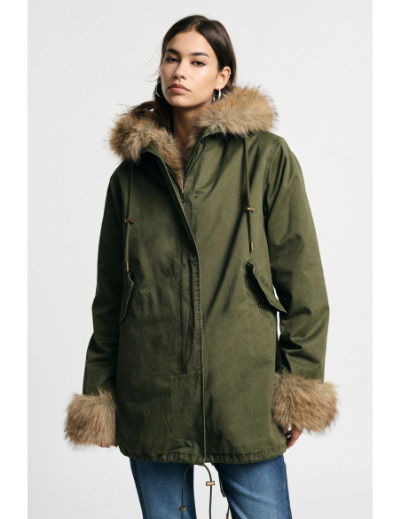 Parka com capuz e acabamentos em pelo sintético Please