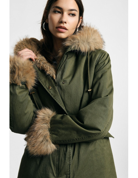 Parka com capuz e acabamentos em pelo sintético Please