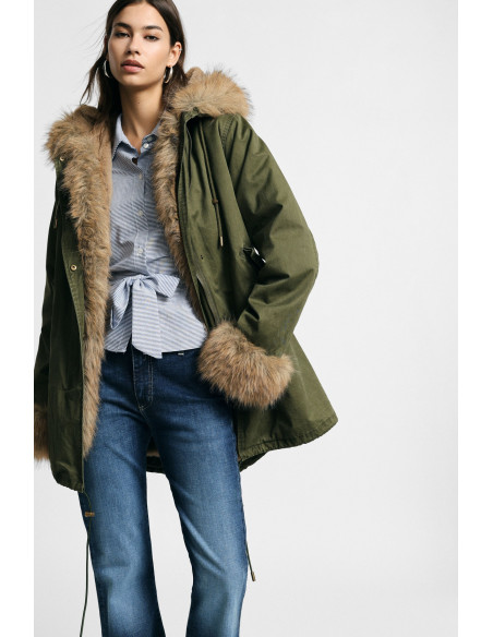 Parka com capuz e acabamentos em pelo sintético Please