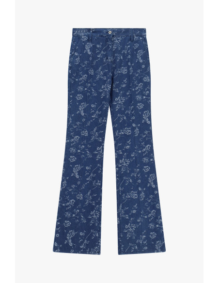 Jeans Flare com Estampado Floral Integral Please