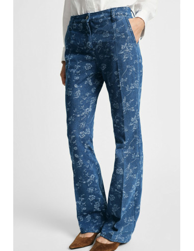 Jeans Flare com Estampado Floral Integral Please