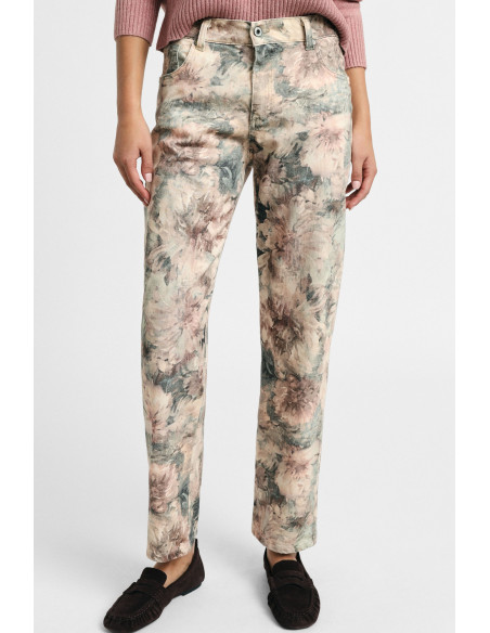 Calças chino de corte justo com estampado floral e cintura média Please