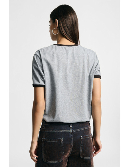 T-shirt de gola redonda com vivos em contraste Please
