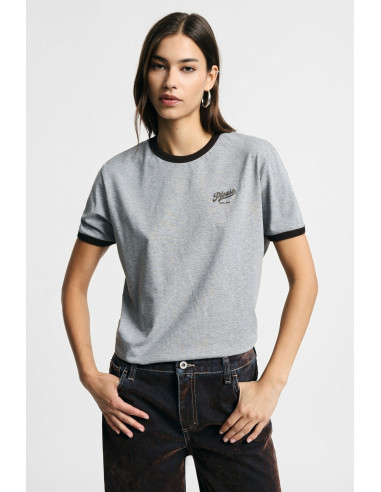 T-shirt de gola redonda com vivos em contraste Please