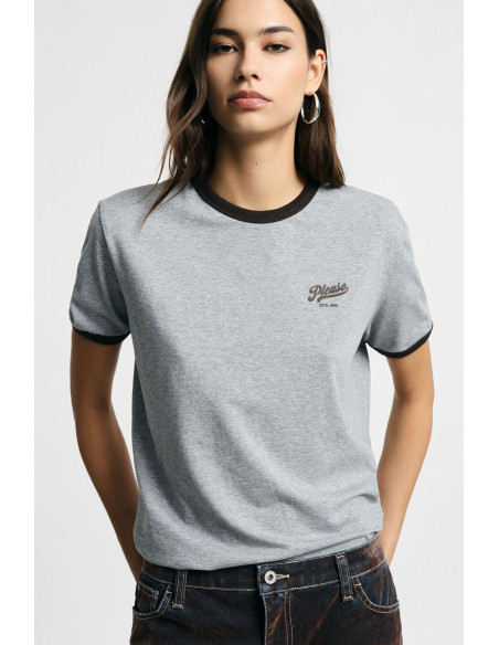 T-shirt de gola redonda com vivos em contraste Please