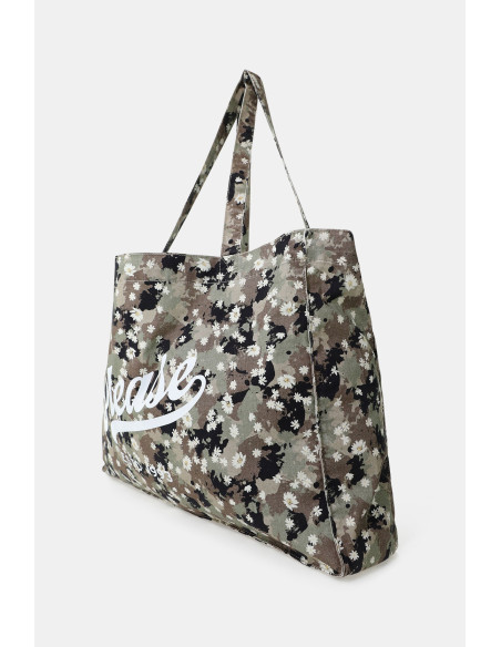 Saco de compras com padrão camuflado e estampado floral Please