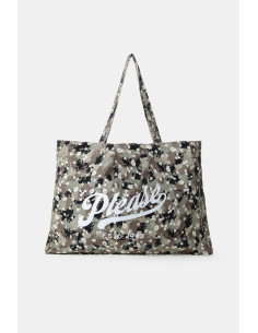 Saco de compras com padrão camuflado e estampado floral Please