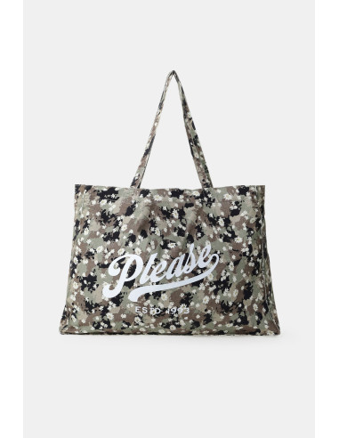 Saco de compras com padrão camuflado e estampado floral Please