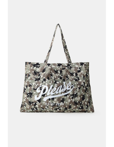 Saco de compras com padrão camuflado e estampado floral Please