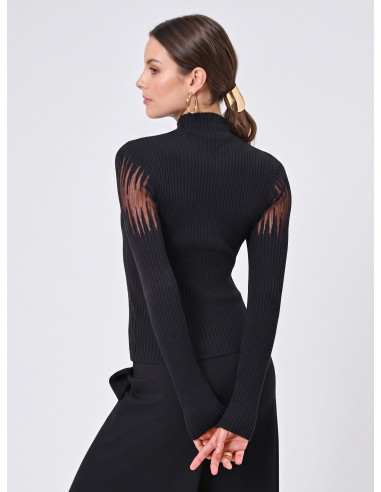 Camisola Justa Canelada com Aplicações de Tule Rinascimento