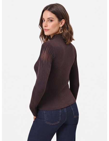 Camisola Justa Canelada com Aplicações de Tule Rinascimento
