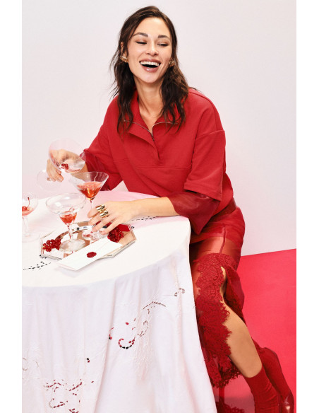 Camisola com mangas balão transparentes e fecho Dixie