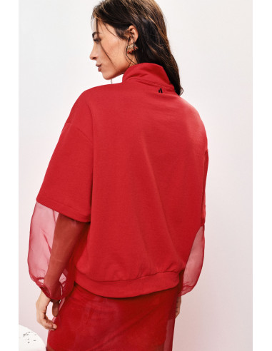 Camisola com mangas balão transparentes e fecho Dixie