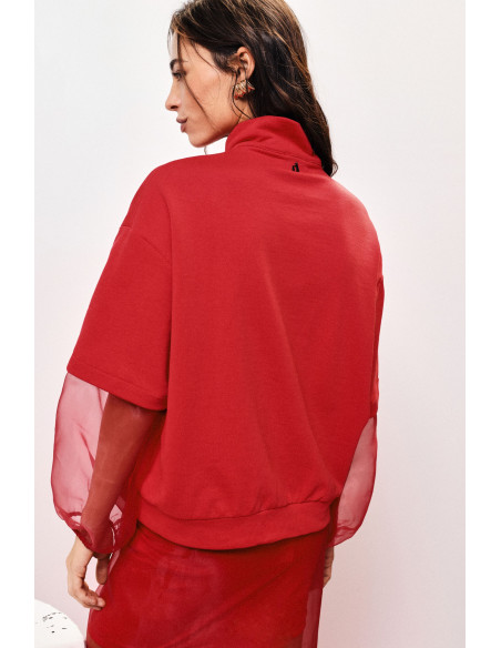 Camisola com mangas balão transparentes e fecho Dixie