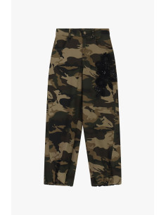 Calças Palazzo com Padrão Camuflado e Bordado Lateral Dixie 2