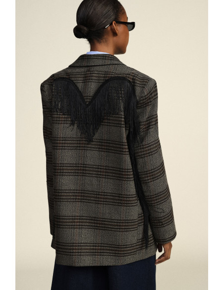 Blazer aos quadrados com franjas decorativas Dixie