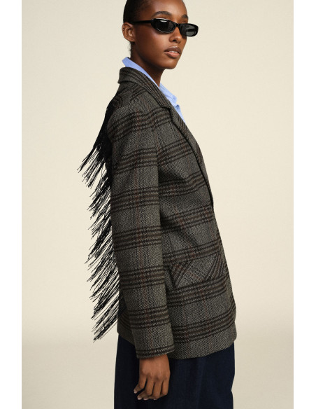 Blazer aos quadrados com franjas decorativas Dixie