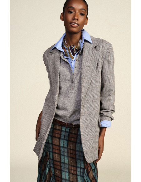 Blazer aos quadrados com franjas decorativas nas costas Dixie