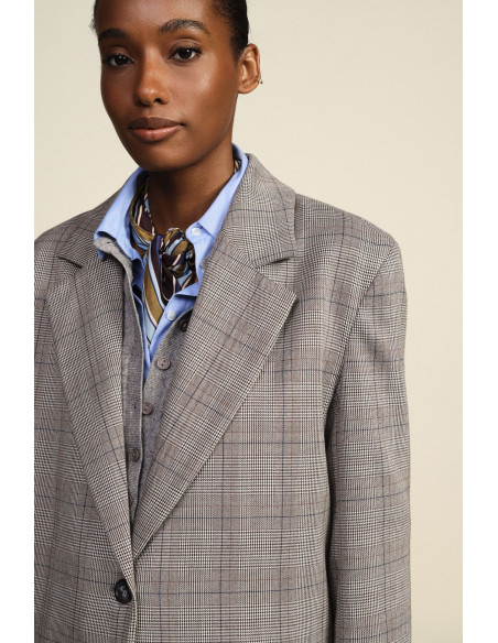 Blazer aos quadrados com franjas decorativas nas costas Dixie