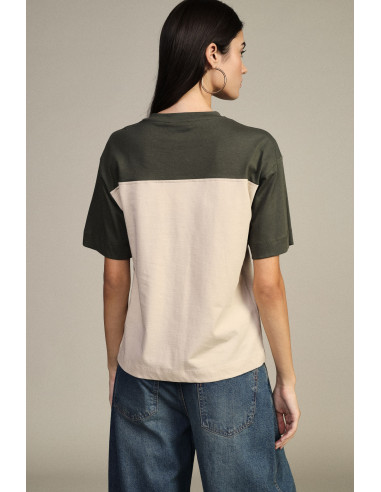 T-Shirt de Manga Curta com Estampado de Elefante e Painéis Contrastantes Dixie