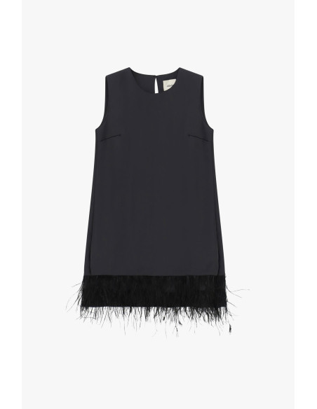 Vestido curto sem mangas com detalhe de penas Dixie