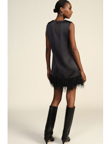 Vestido curto sem mangas com detalhe de penas Dixie
