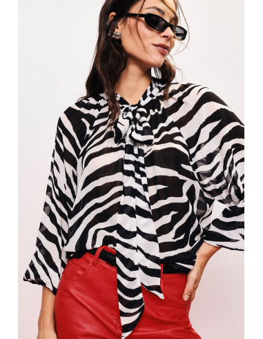Blusa fluida com padrão de zebra e mangas amplas Dixie