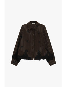Camisa às riscas com detalhes em renda e corte direito Dixie
