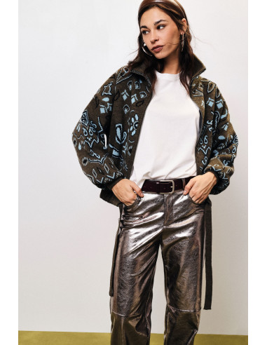 Cardigan com fecho de correr e padrão paisley em jacquard Dixie