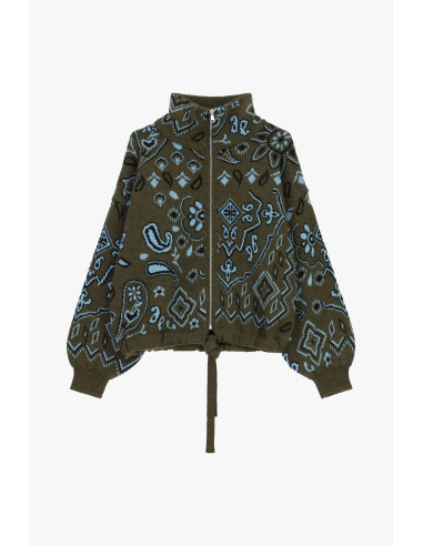 Cardigan com fecho de correr e padrão paisley em jacquard Dixie