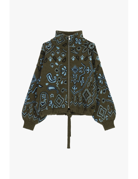 Cardigan com fecho de correr e padrão paisley em jacquard Dixie