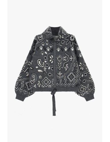 Cardigan com fecho de correr e padrão paisley em jacquard Dixie