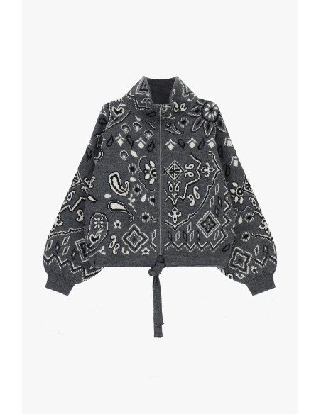 Cardigan com fecho de correr e padrão paisley em jacquard Dixie