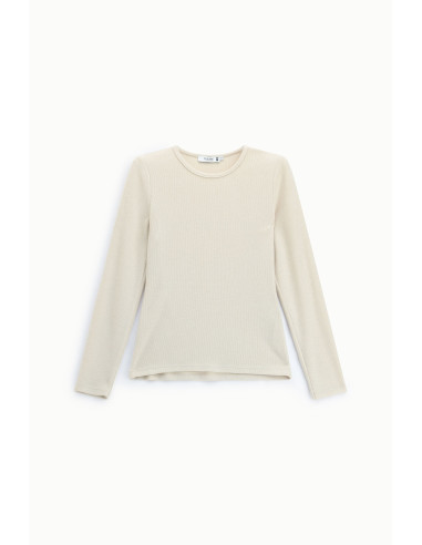 T-shirt minimalista de manga comprida e gola redonda Please