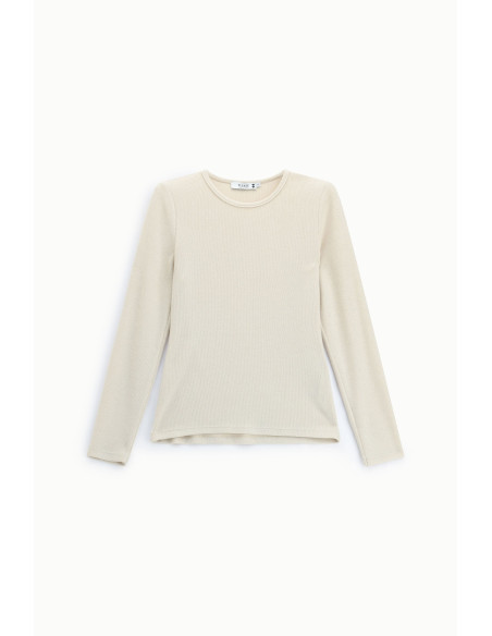 T-shirt minimalista de manga comprida e gola redonda Please