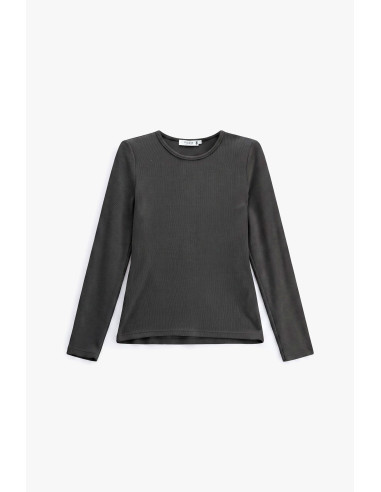 T-shirt minimalista de manga comprida e gola redonda Please