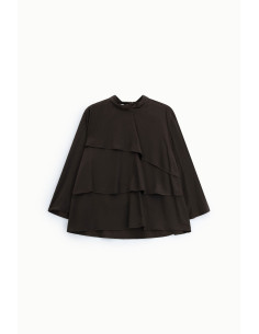 Blusa com folhos, mangas compridas e gola alta, por favor 2