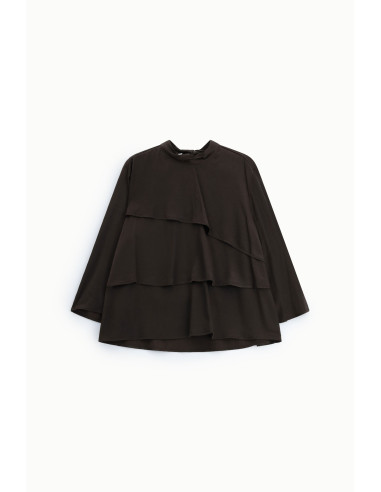 Blusa com folhos, mangas compridas e gola alta, por favor