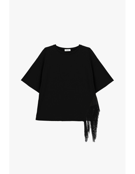 T-shirt de manga curta com franjas laterais Please